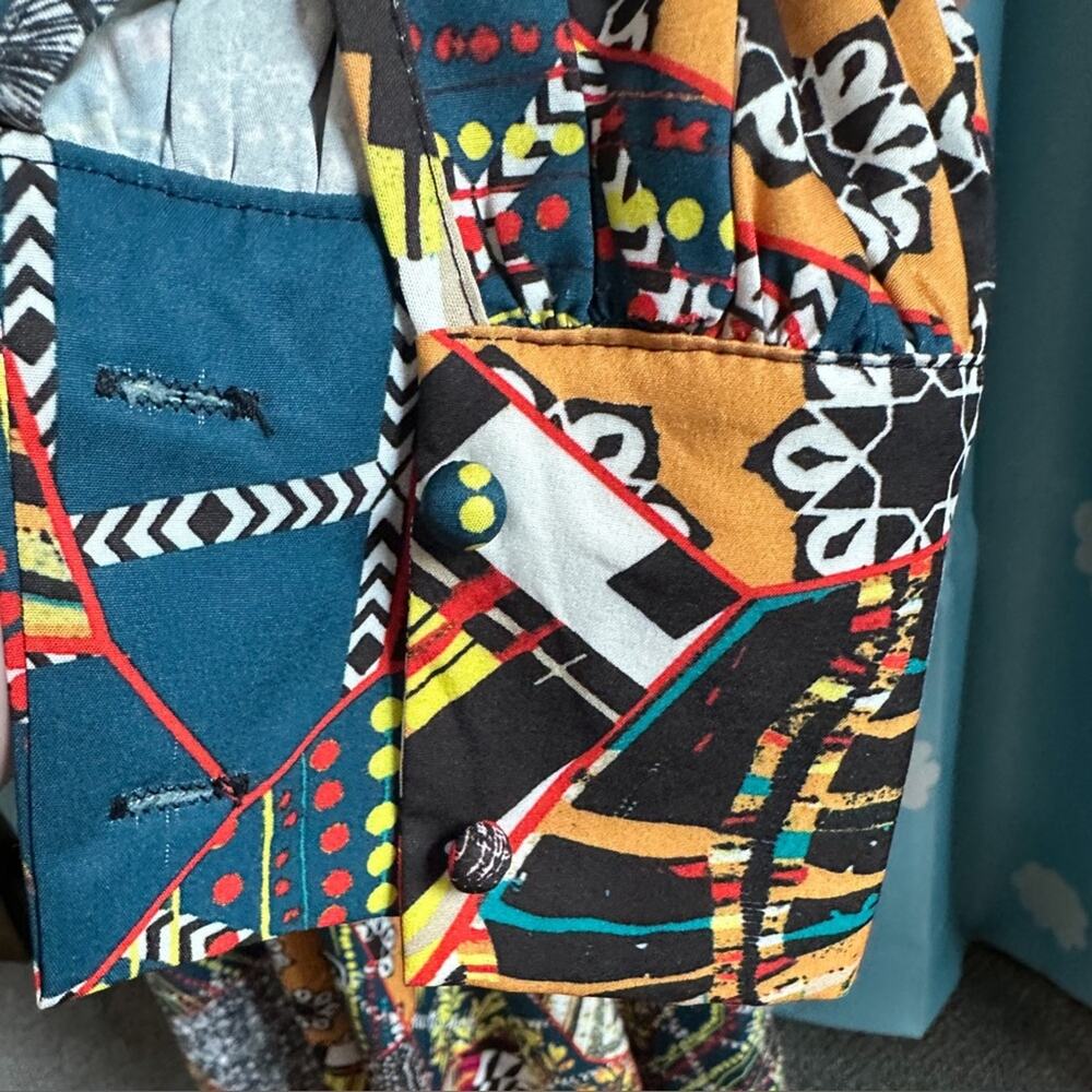 patchwork print maxi long sleeve dress- M - Picture 4 of 7